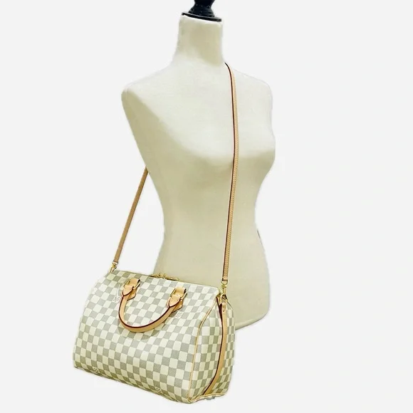 Designer Inspired Checkered Crossbody Bag in Cream and Tan - Picture 4 of 15